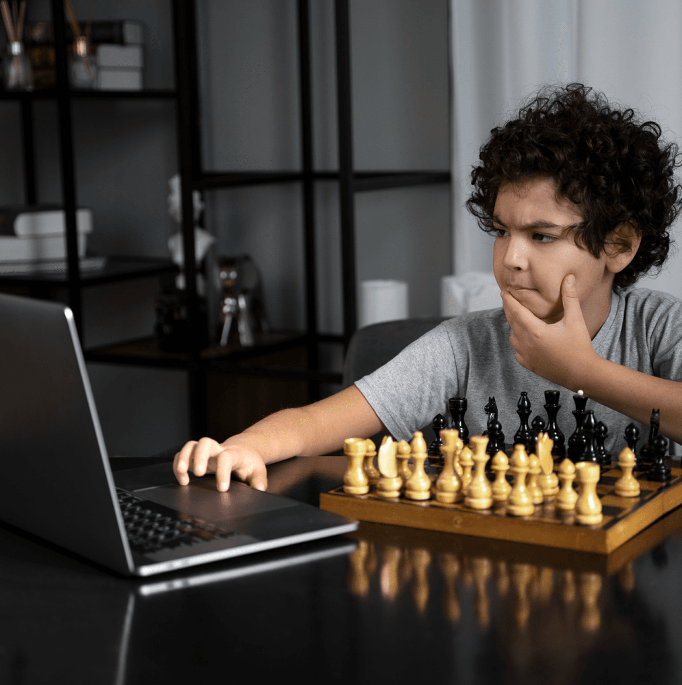 Chess student thinking
